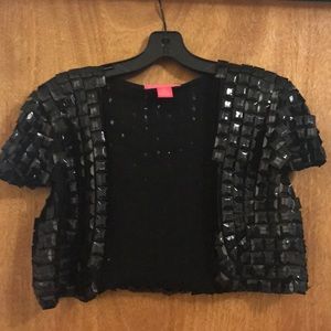 Betsey Johnson Black CapSleeve Large Sequin Bolero